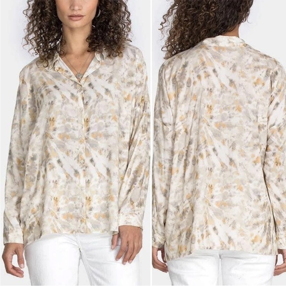 Johnny Was Calme Relaxed Boxy Button Up Blouse Creak Long Sleeve Tie Dye XS - Picture 11 of 11